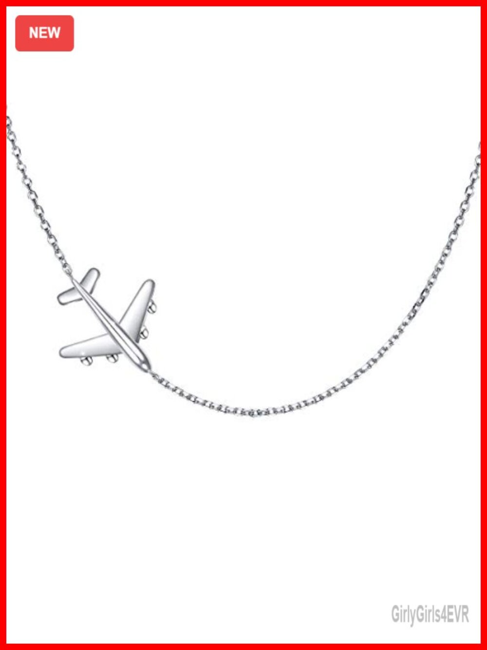 Sterling Silver Airplane Sideways Choker Necklace Adjustable 15+3 Inch for Women